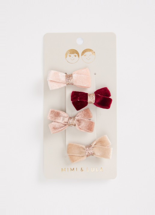 Mimi & Lula Velvet Bow haarclips in set van 4