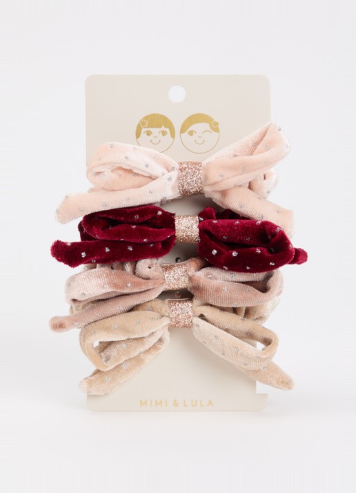 Mimi & Lula Velvet Bow scrunchies in set van 4
