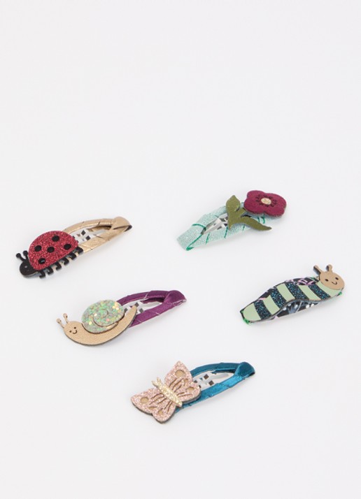 Mimi & Lula Winter Beasts Mini haarclips set van 5 - detail lindegroen