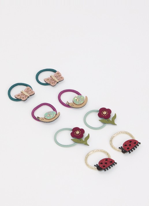 Mimi & Lula Winter Beasts Mini haarelastiek in set van 8 - detail lichtgroen