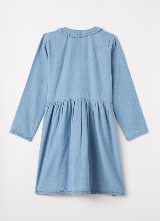 Mini Rodini Denim Rabbit blousejurk van denim met print - voorkant 3 indigo