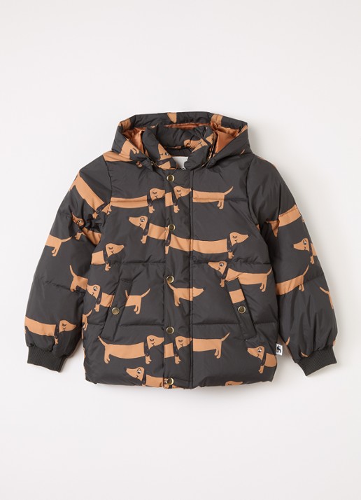 Mini Rodini Dog pufferjack met print - voorkant zwart