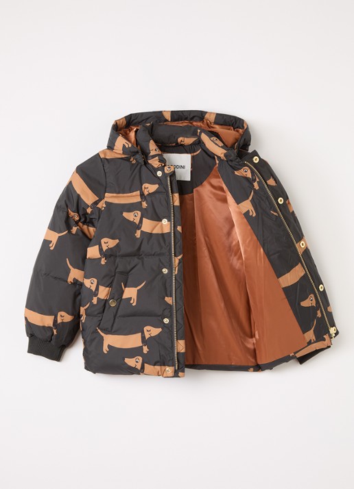 Mini Rodini Dog pufferjack met print - voorkant 2 zwart