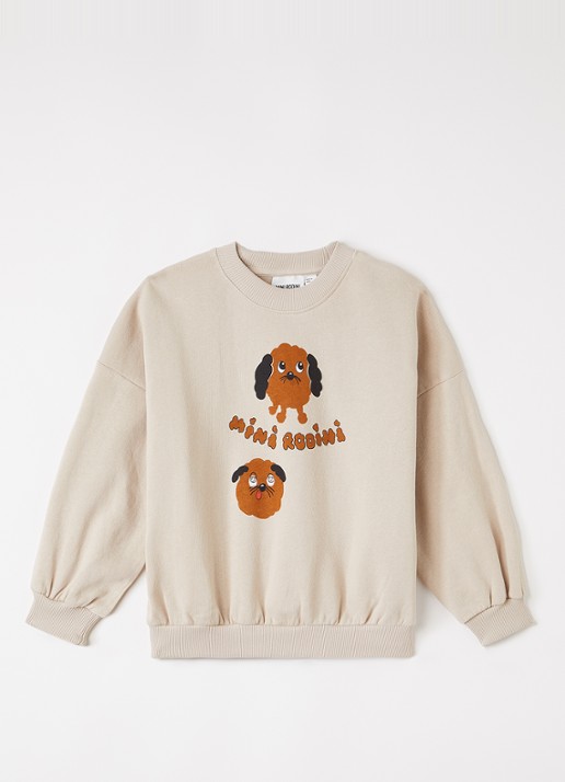 Mini Rodini Doggies sweater met borduring - voorkant 5 donkerbeige
