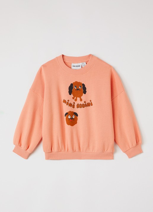 Mini Rodini Doggies sweater met logoprint - voorkant 3 koraalroze