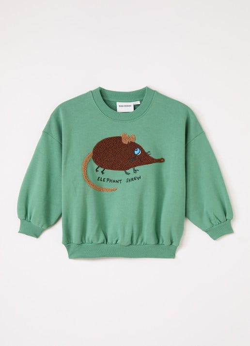Mini Rodini Elephant Shrew sweater met borduring - voorkant groen