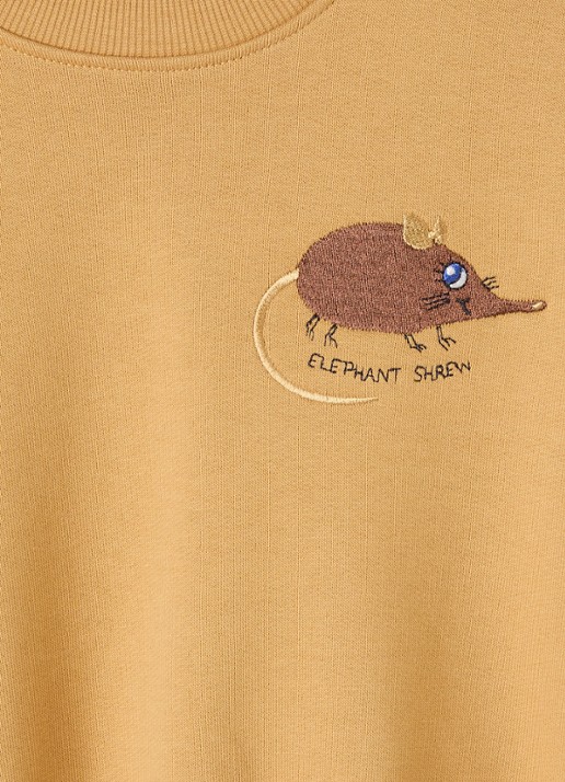 Mini Rodini Elephant Shrew sweater met borduring - detail donkerbeige