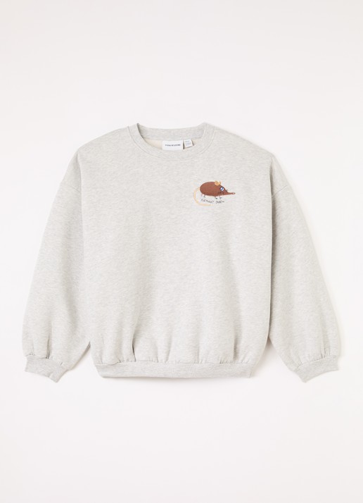 Mini Rodini Elephant shrew sweater met print  - voorkant grijsmele