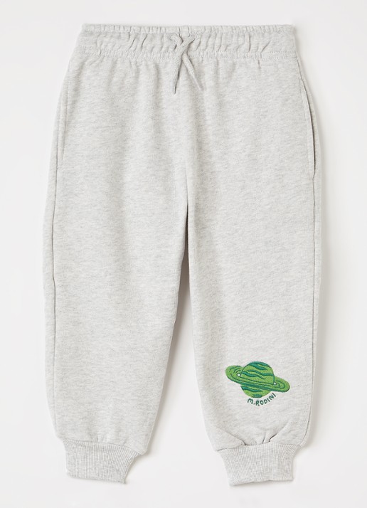 Mini Rodini EMB tapered fit joggingbroek met borduring - voorkant 3 grijsmele