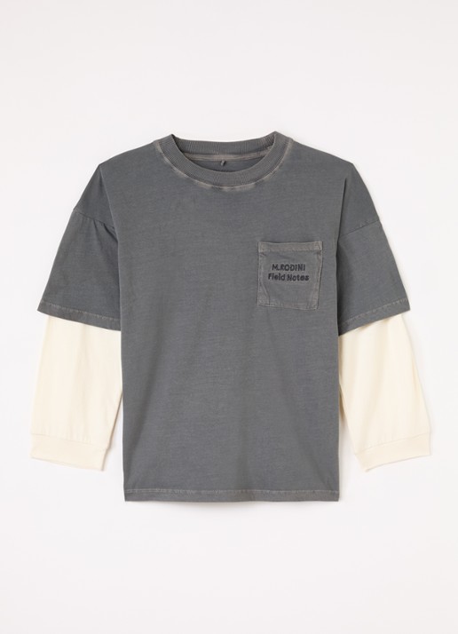 Mini Rodini Field Notes longsleeve met logoborduring  - voorkant 2 grijs