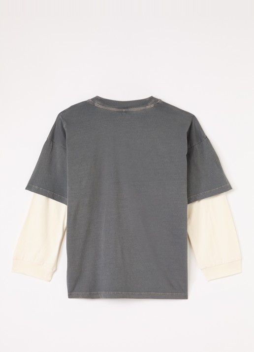 Mini Rodini Field Notes longsleeve met logoborduring  - voorkant 3 grijs