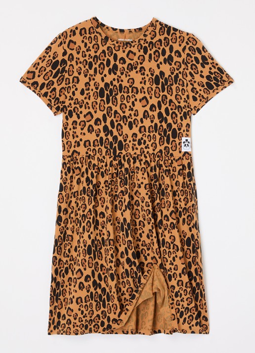 Mini Rodini Jurk  met panterprint  - voorkant 2 camel