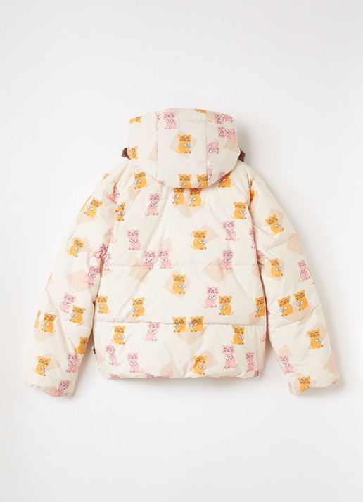 Mini Rodini Kittens puffer jack met details van imitatiebont - achterkant beige