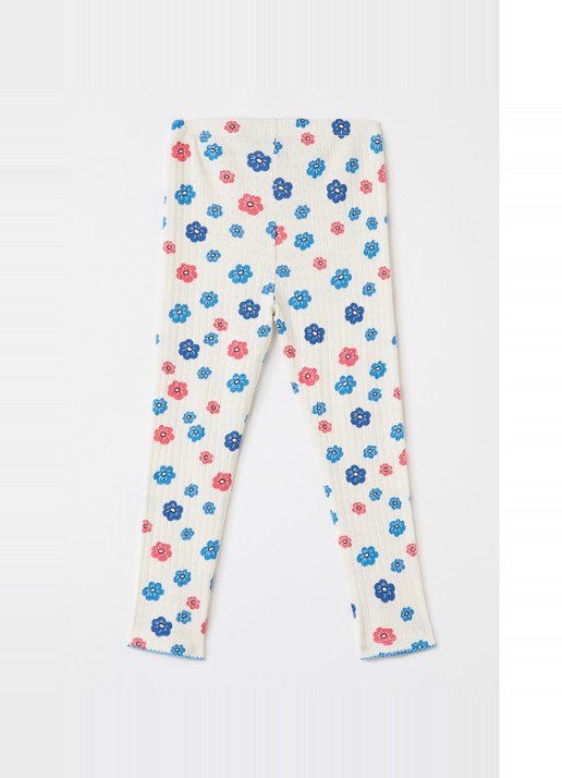 Mini Rodini Legging met bloemenprint - voorkant 2 gebroken wit