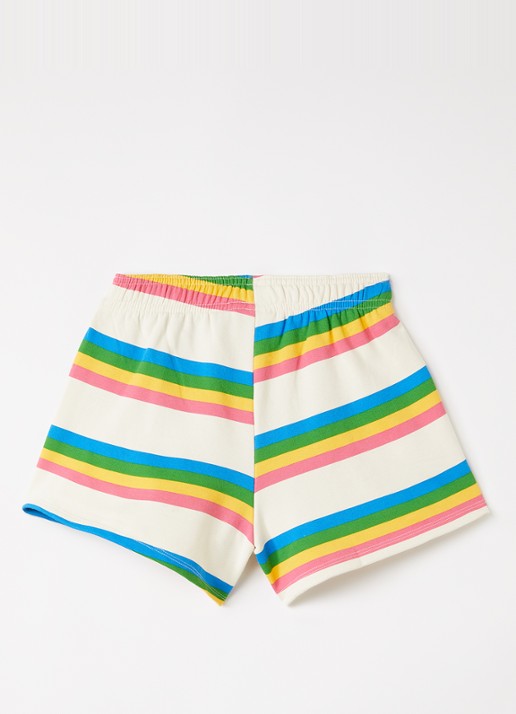 Mini Rodini Loose fit korte joggingbroek met streepprint - voorkant 2 gebroken wit