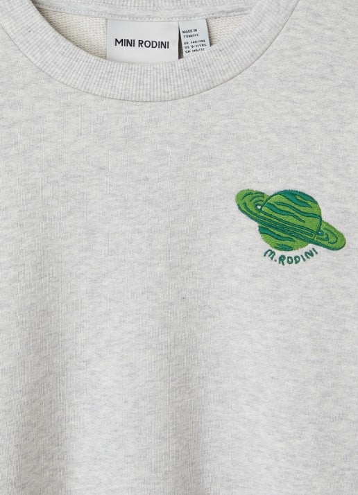 Mini Rodini Planet sweater met logo - detail grijsmele