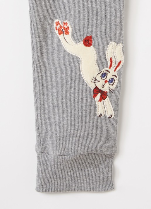 Mini Rodini Rabbit Application ribgebreide slim fit legging met applicatie - detail middengrijs