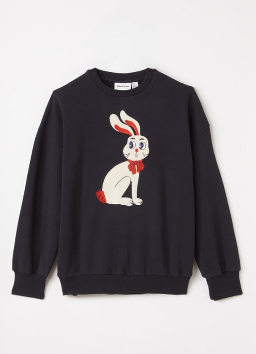 Mini Rodini Rabbit Application sweater met applicatie - voorkant zwart