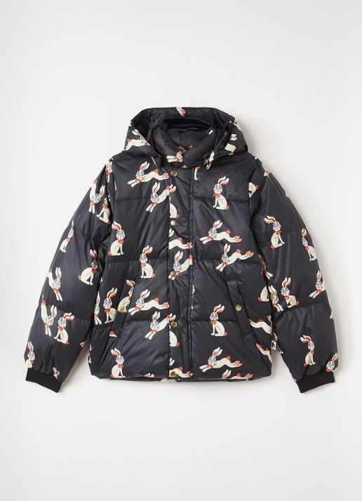 Mini Rodini Rabbits puffer jack met print - voorkant 2 zwart