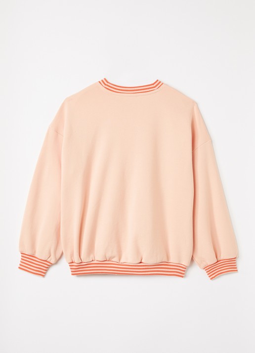 Mini Rodini Rabbits sweater met V-hals en print - voorkant 3 perzikroze