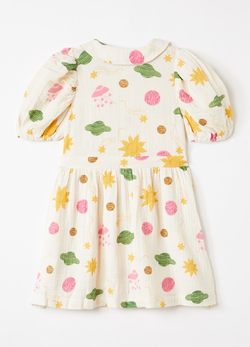 Mini Rodini Space jurk met print - voorkant 3 gebroken wit