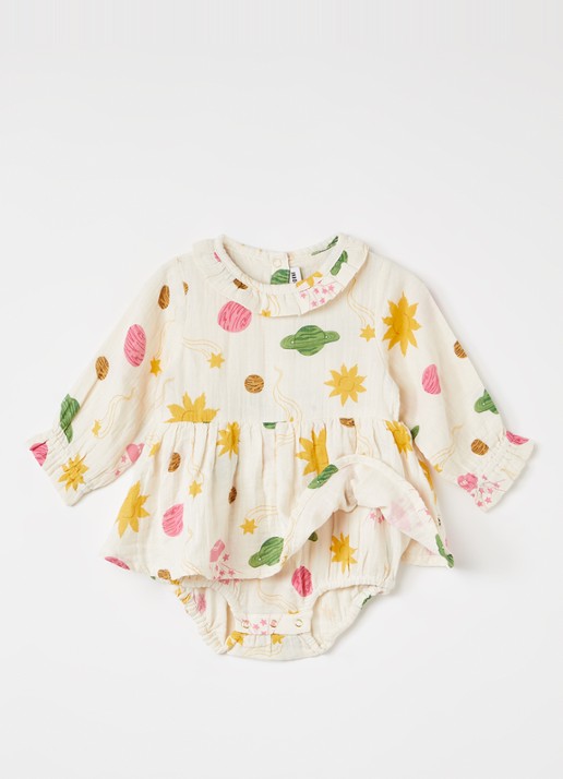 Mini Rodini Space jurk met print - voorkant 2 creme
