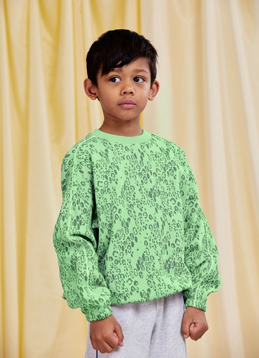 Mini Rodini Sweater met panterprint - voorkant 2 groen