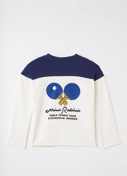 Mini Rodini Table Tennis sweater met borduring - voorkant 2 gebroken wit