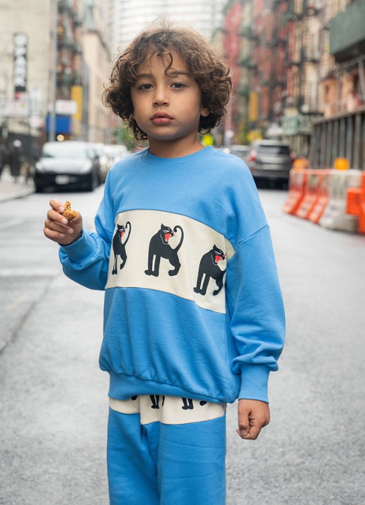 Mini Rodini Tapered fit joggingbroek met print - voorkant 3 blauw