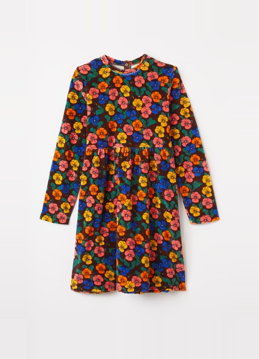 Mini Rodini Violas jurk van fluweel met bloemenprint - voorkant roodbruin