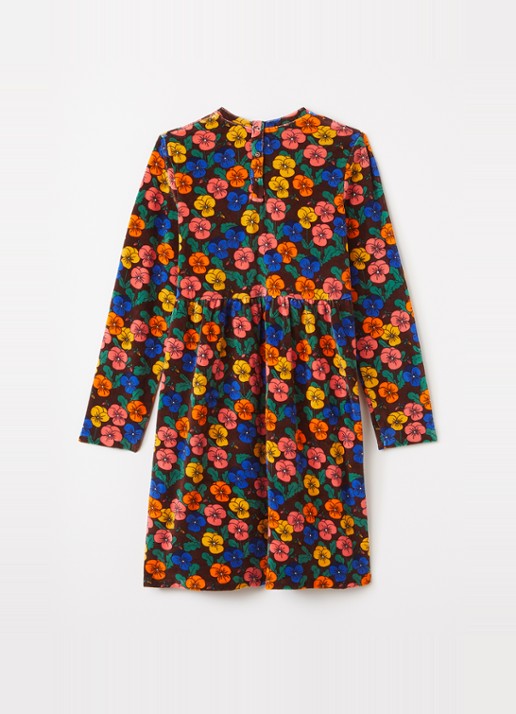 Mini Rodini Violas jurk van fluweel met bloemenprint - voorkant 2 roodbruin