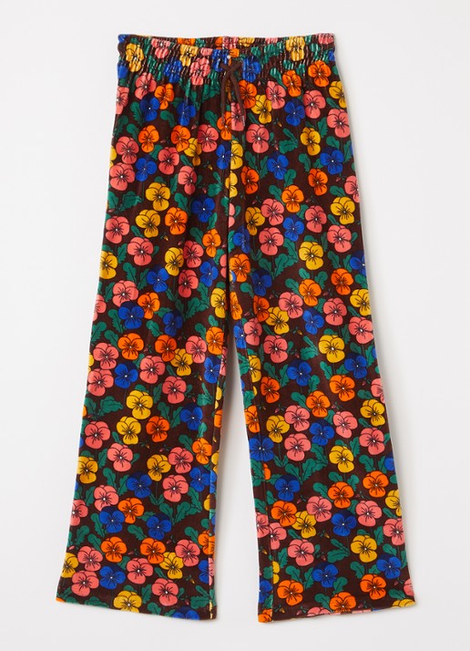 Mini Rodini Violas wide fit joggingbroek van fluweel met bloemenprint