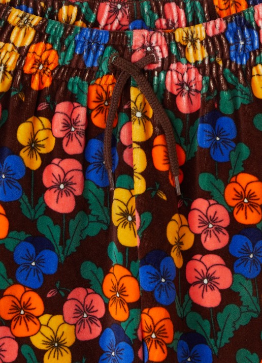 Mini Rodini Violas wide fit joggingbroek van fluweel met bloemenprint - detail 2 roodbruin
