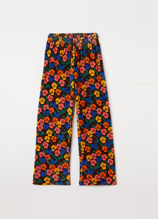 Mini Rodini Violas wide fit joggingbroek van fluweel met bloemenprint - voorkant 5 roodbruin