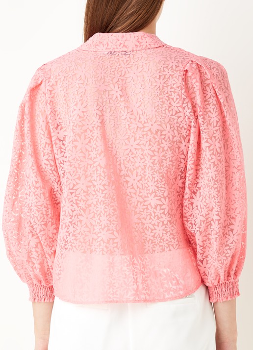Mint Velvet Blouse met pofmouw en bloemenprint - achterkant 4 koraalroze