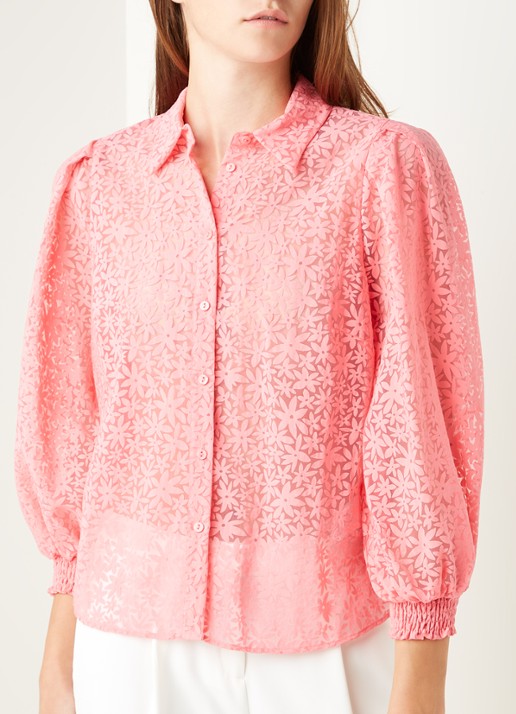 Mint Velvet Blouse met pofmouw en bloemenprint - detail 3 koraalroze