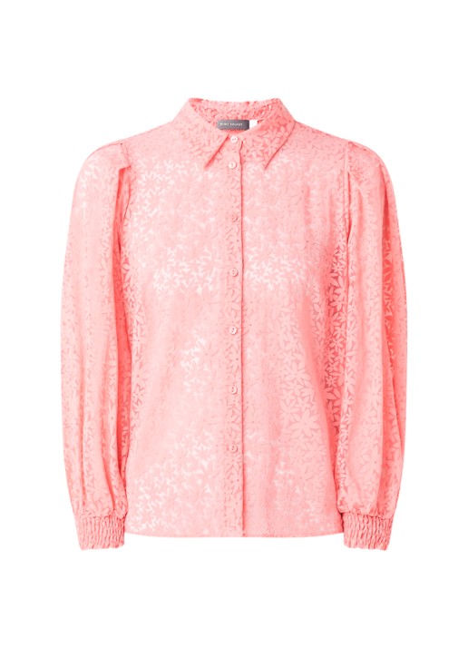 Mint Velvet Blouse met pofmouw en bloemenprint - voorkant koraalroze