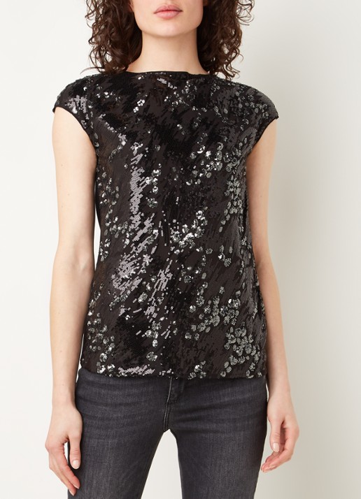 Mint Velvet Mouwloze top met pailletten en cut-out detail - detail 4 zwart