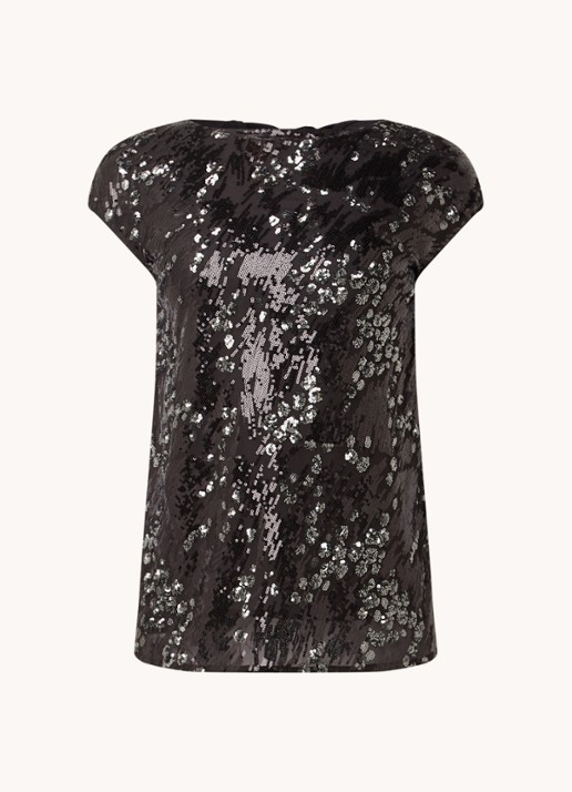 Mint Velvet Mouwloze top met pailletten en cut-out detail - voorkant 2 zwart