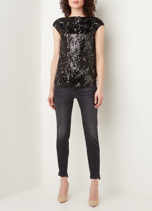 Mint Velvet Mouwloze top met pailletten en cut-out detail - voorkant 3 zwart