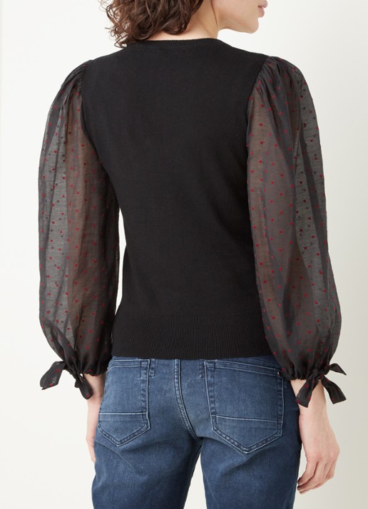 Mint Velvet Top in kasjmierblend met pofmouw - achterkant 3 zwart
