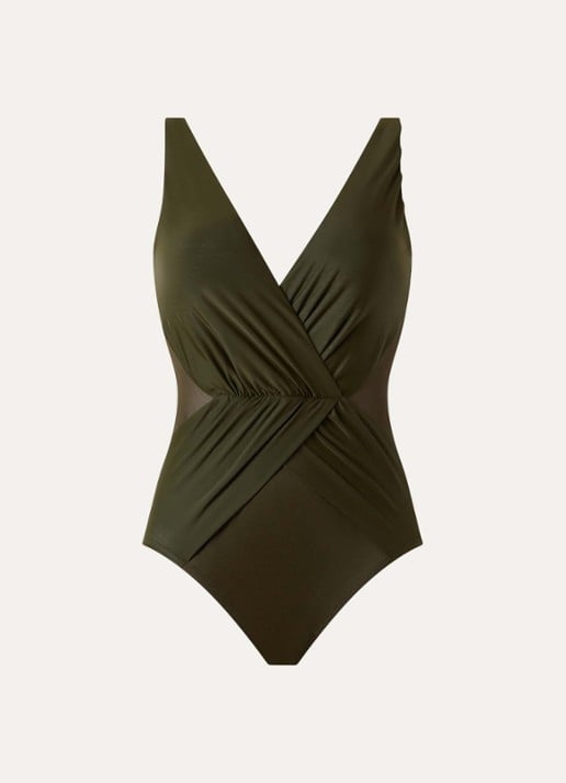 Miraclesuit Solid Ibiza corrigerend plunge badpak met plooidetail  - voorkant 2 legergroen
