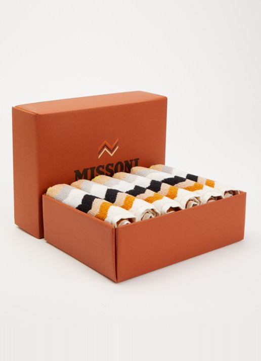 Missoni Best gastendoek - 30 x 30 cm set van 6 in geschenkverpakking - voorkant 3 oranjebruin