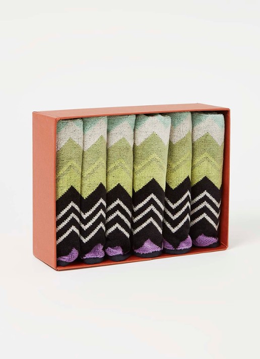 Missoni Giacomo gastendoek - 30 x 30 cm set van 6 in geschenkverpakking - voorkant 2 lichtgroen