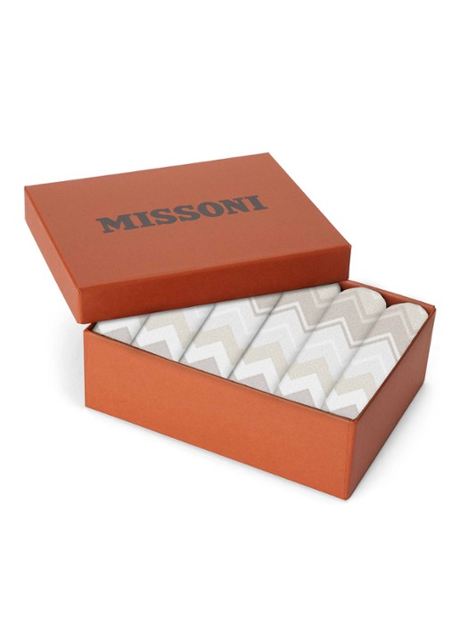 Missoni Giacomo gastendoek - 30 x 30 cm set van 6 in geschenkverpakking - voorkant beige