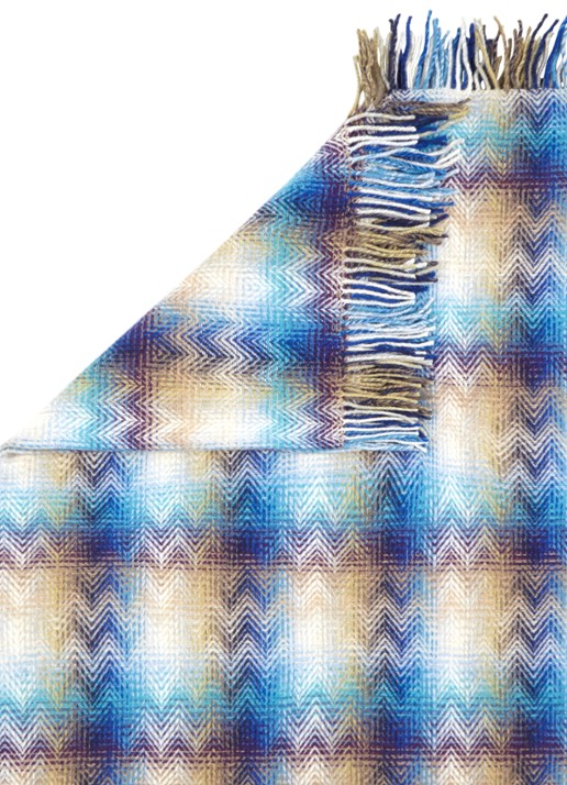 Missoni Montgomery plaid in wolblend 130 x 190 cm - detail blauw