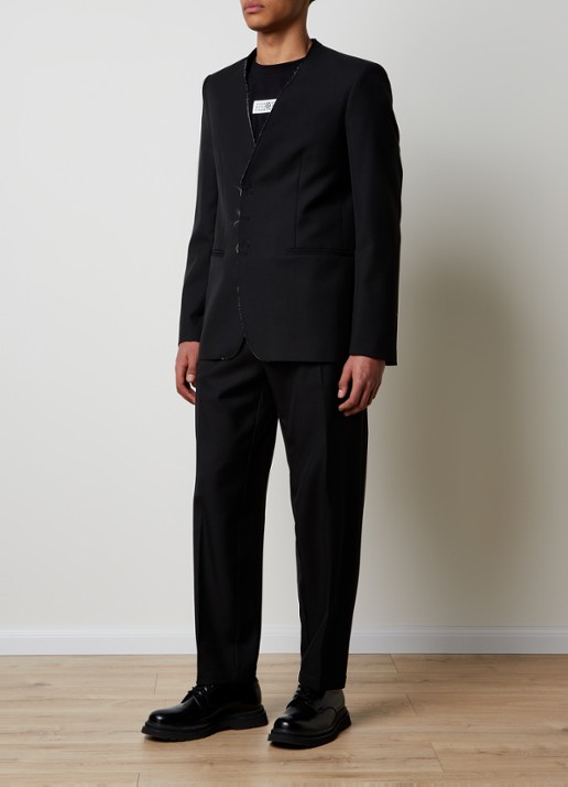 MM6 Tapered fit pantalon in wolblend met trekkoord - voorkant 3 zwart