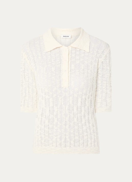 Modström Agnes polo met opengewerkt dessin - voorkant creme