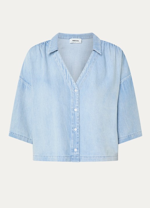 Modström Alvar blouse van chambray - voorkant 3 lichtblauw
