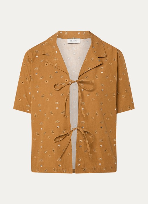 Modström Apricot blouse met paisley dessin en gestrikt detail - voorkant 3 oranjebruin